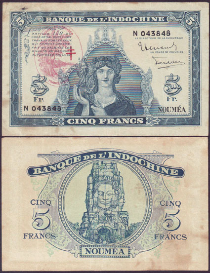 1945 New Hebrides 5 Francs (VF)